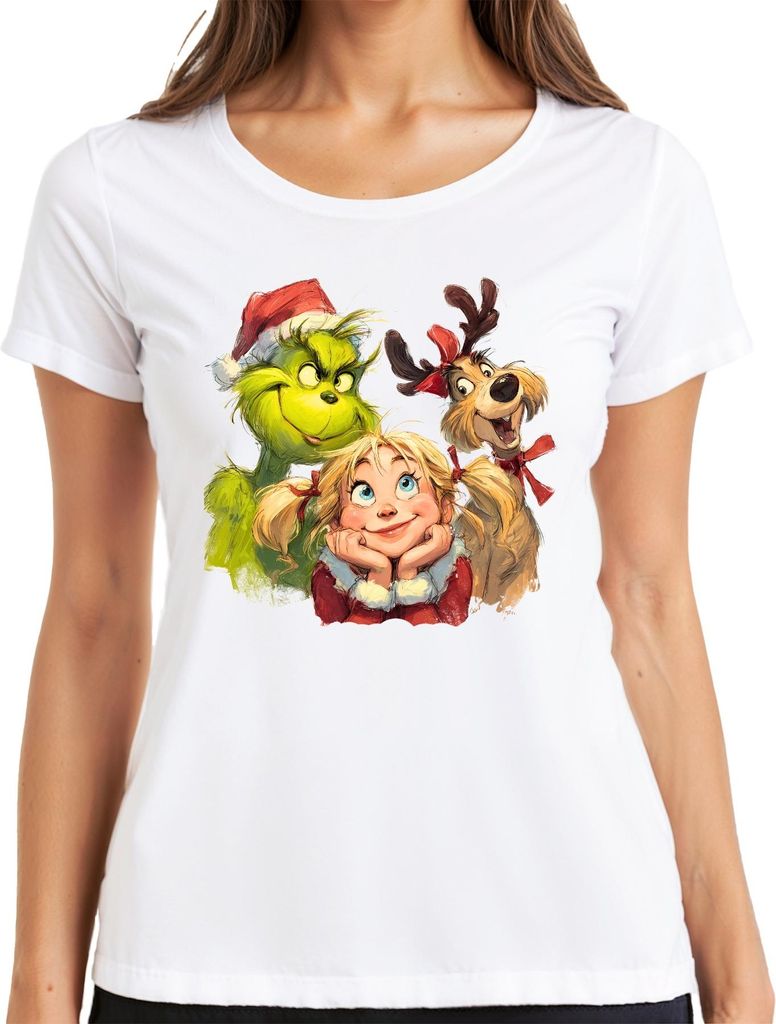 Grinch Cindy Lou Who Max Weihnachten lustig Geschenk Damen T-Shirt, Weiß, S