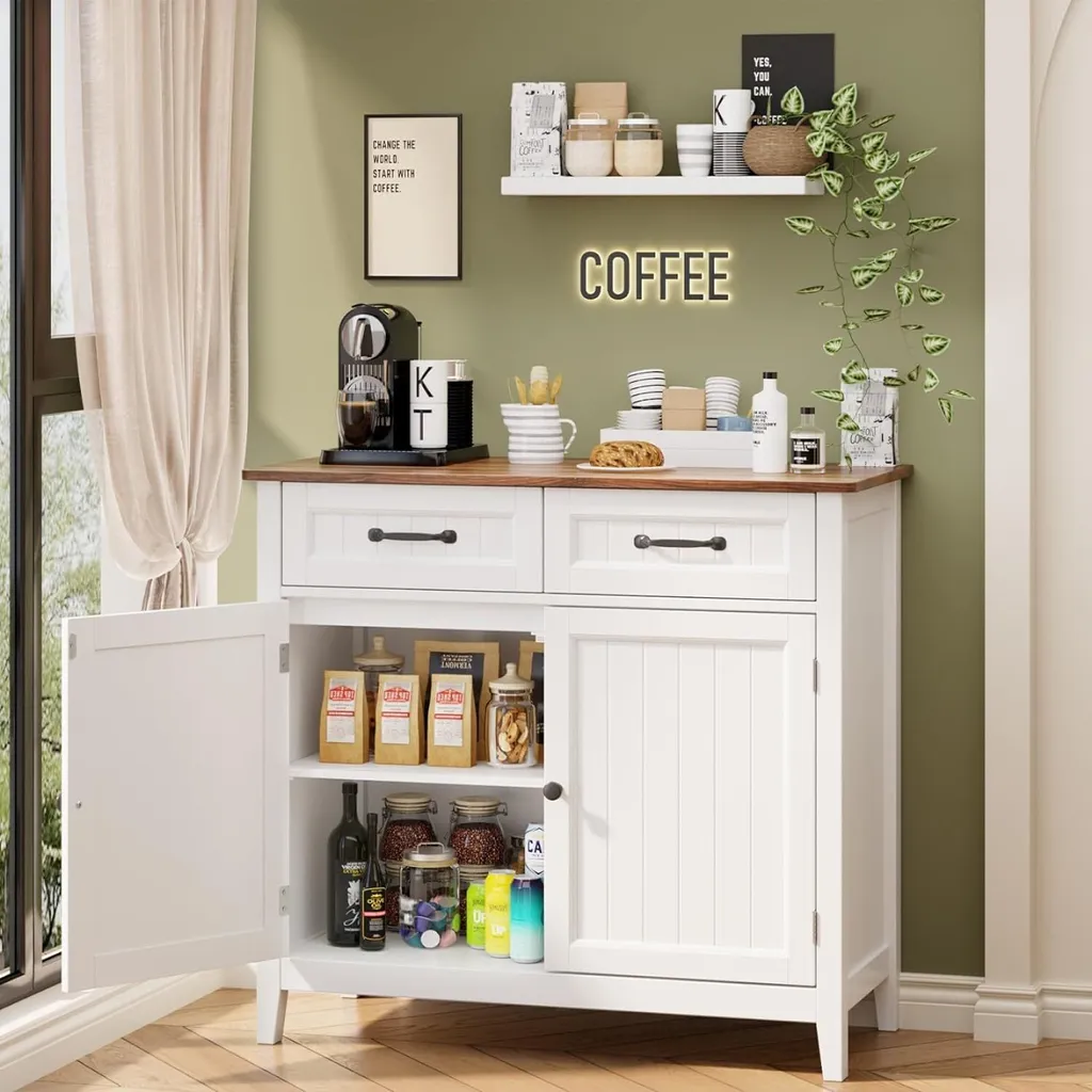 Commode Buffet Rétro avec Étagère Ajustable - Meuble de Cuisine Stable