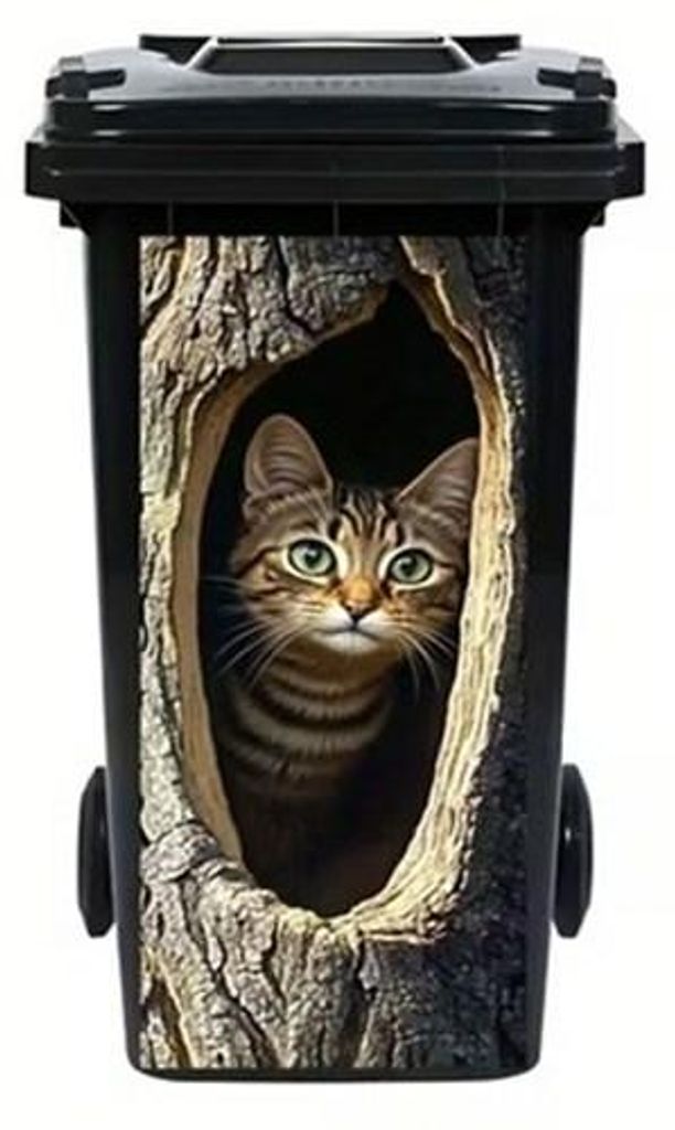 GKA Mülltonnenaufkleber Katze im Baumstamm Aufkleber für Mülltonne wasserdicht selbstklebend 82 cm
