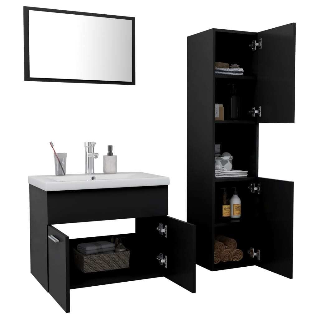 "im Sonderangebot"Badmöbel-Set - CLORIS - Badezimmerschrank - schlichte Design - Schwarz Holzwerkstoff - DEMöbel3605661