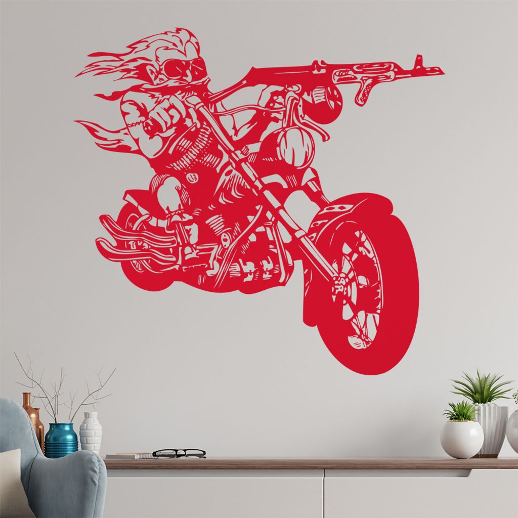 Biker AK 47 Wandtattoo in 6 Größen - Wandaufkleber Wall Sticker - Dekoration, Küche, Wohnzimmer, Schlafzimmer, Badezimmer