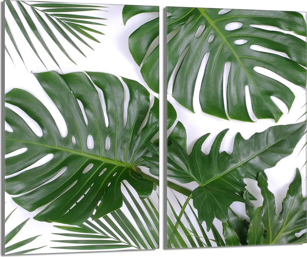 Piastre copriforno 2 pezzi 30x52 Vetro copriforno in ceramica, fogliame Monstera