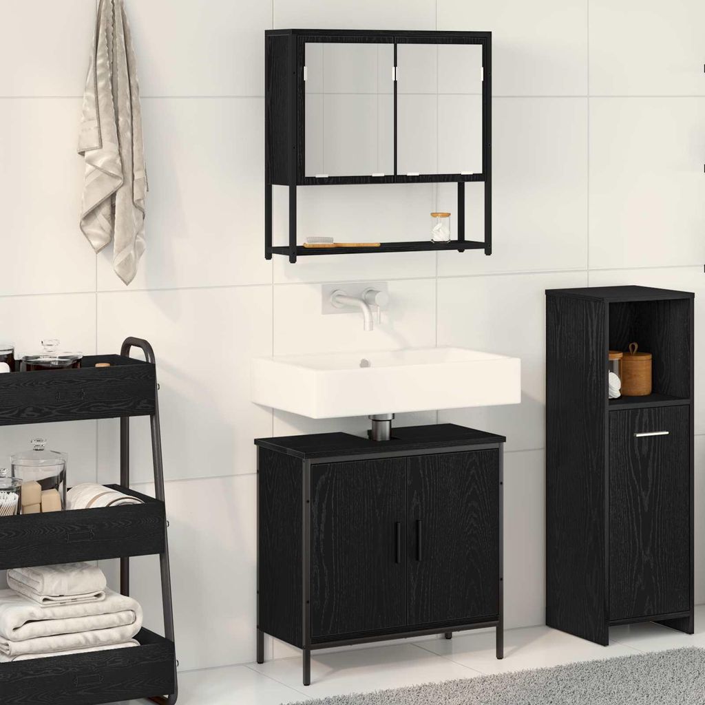Maison Exclusive - Badezimmermöbel-Set mit Regal 2 pcs Schwarz Holzwerkstoff