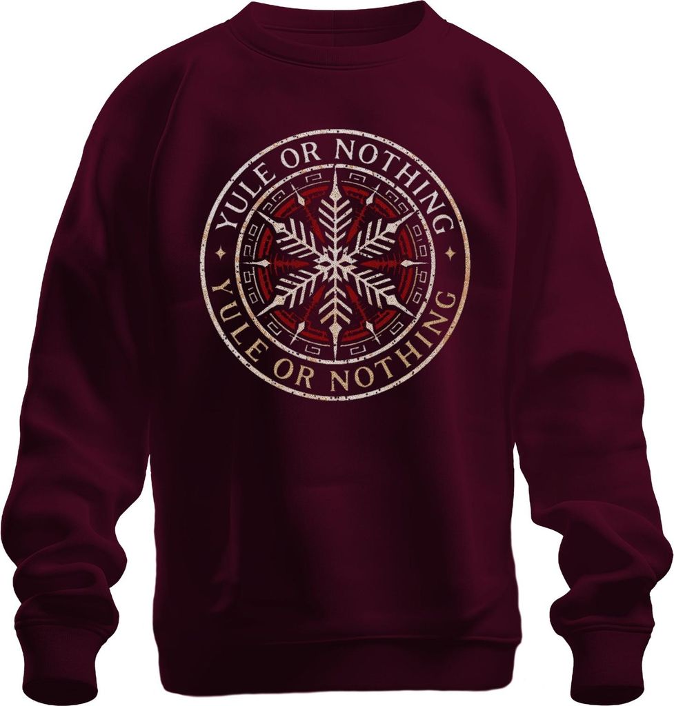 Yule or Nothing Wikinger Schneeflocke Weihnachten Geschenk Retro Uni Sweatshirt Pullover, Burgundy, M