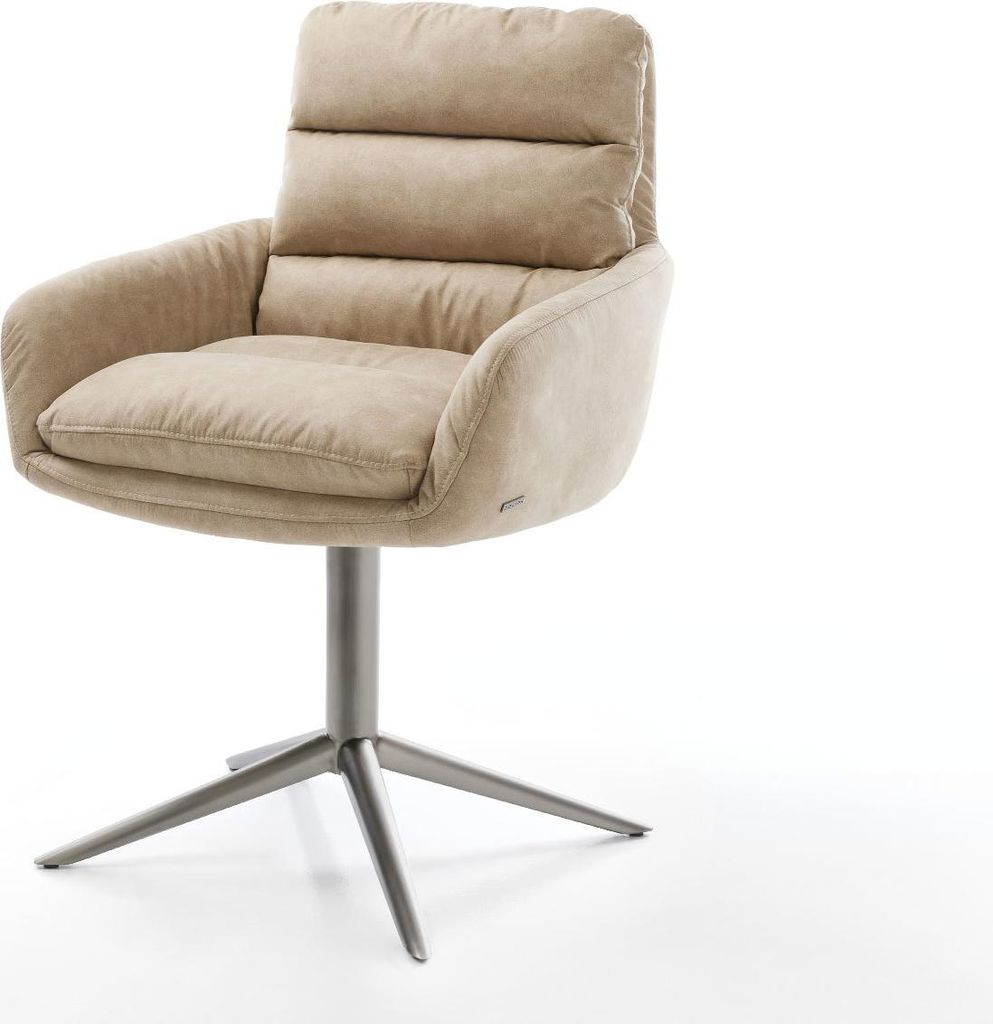 DELIFE Drehstuhl Abelia-Flex mit Armlehnen Mikrofaser Beige Vintage Fußkreuz Graphit 360° drehbar Wippfunktion