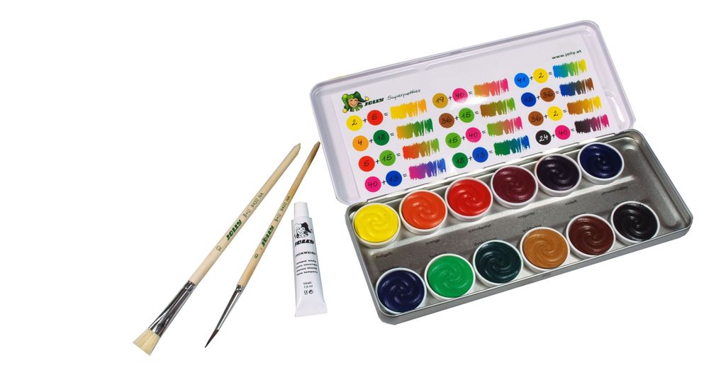 Jolly Supertabs Schuldeckfarbkasten, 12er-Metalletui Produktbild 
