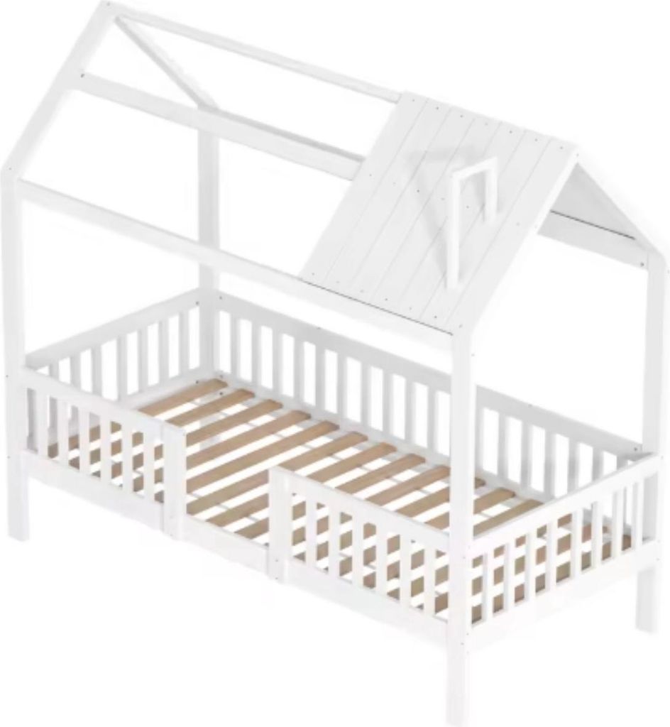 Montessori Kinderbett Fioren 90x200cm – Hausbett für Kinder – Mit Absturzsicherung & Lattenrost – Ohne Matratze