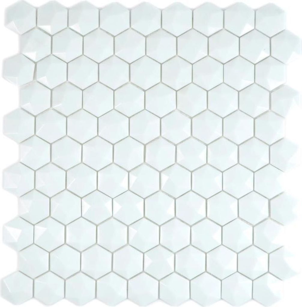 Glasmosaik Hexagonal Sechseckmosaik weiß 3D Mosaikfliese Wand Fliesenspiegel KÃ1/4che Bad