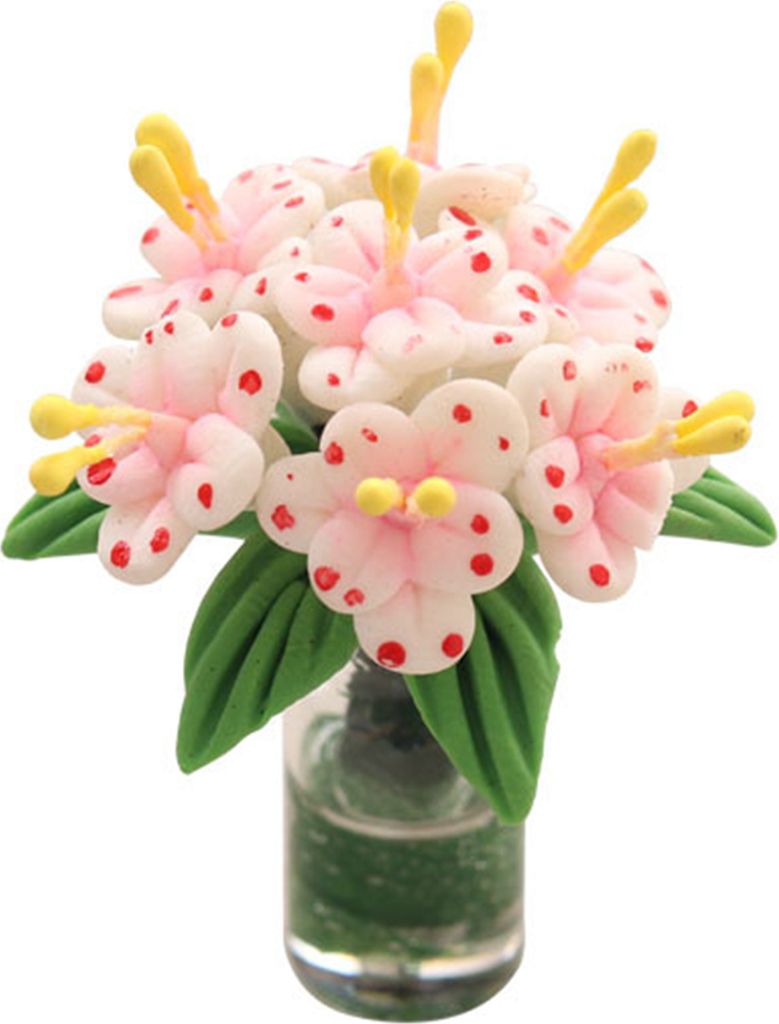 1: 12 Scale Dollhouse Miniatur Jasminblüte Vase Realistische Glasblütenanordnung Topf Lifelike Topfpflanzendekoration-Hell-Pink