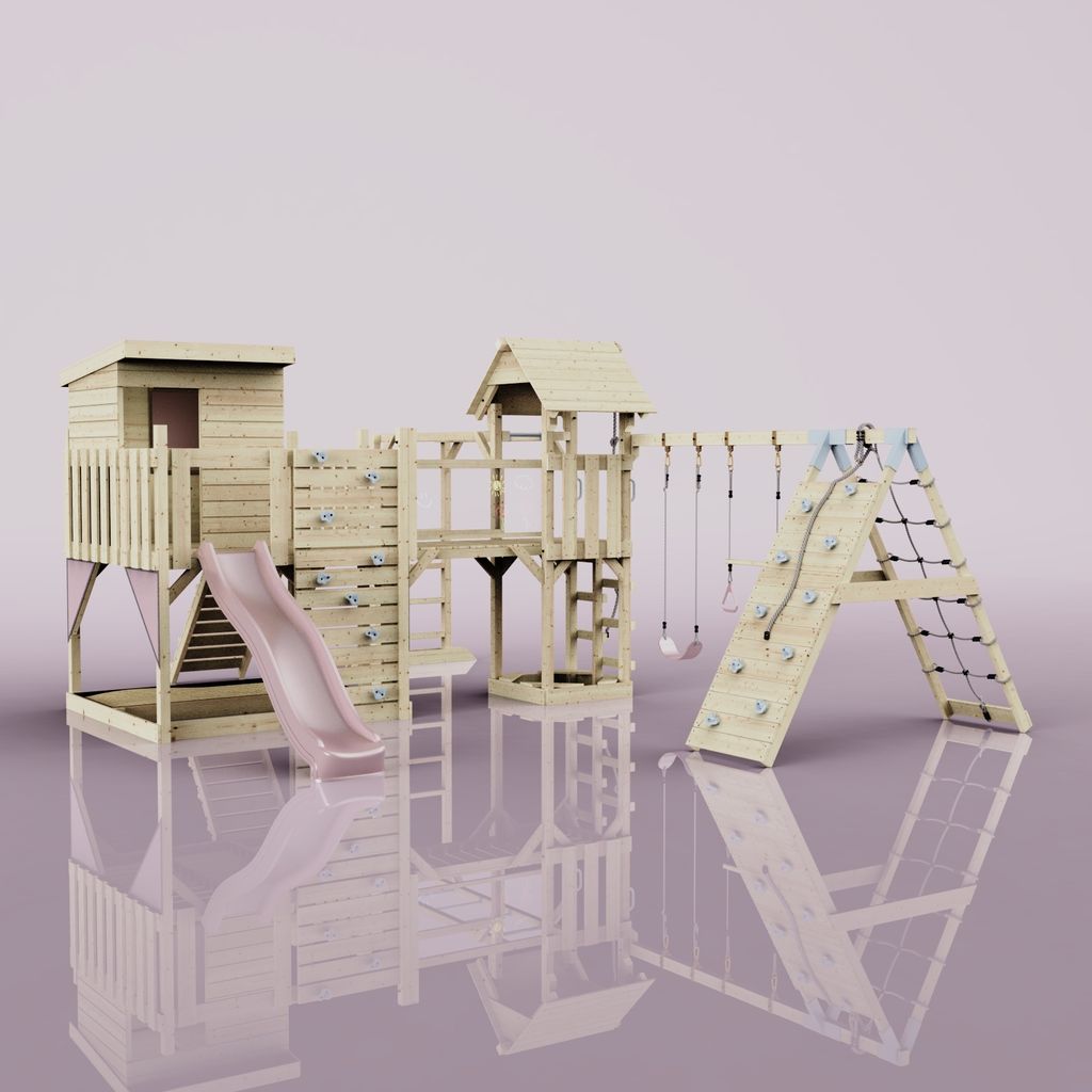 OutdoorToys Spielturm Lars aus Holz in Rosa Trapezschaukel