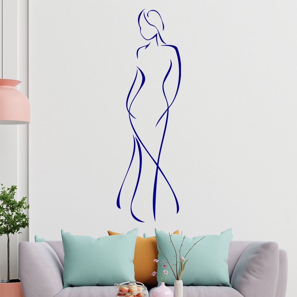 Dame im Kleid - Linien Wandtattoo in 6 Größen - Wandaufkleber Wall Sticker - Dekoration, Küche, Wohnzimmer, Schlafzimmer, Badezimmer
