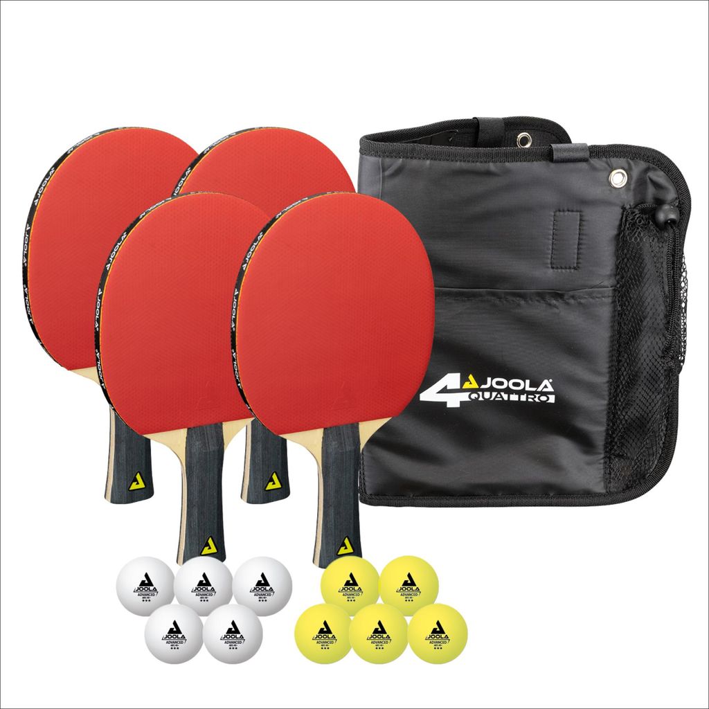 JOOLA Tischtennis-Set Quattro, 4 Tischtennisschläger + 10 Tischtennisbälle + Tasche