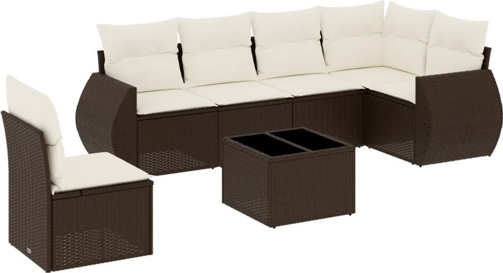 7-tlg. Garten-Sofagarnitur mit Kissen Braun Poly Rattan