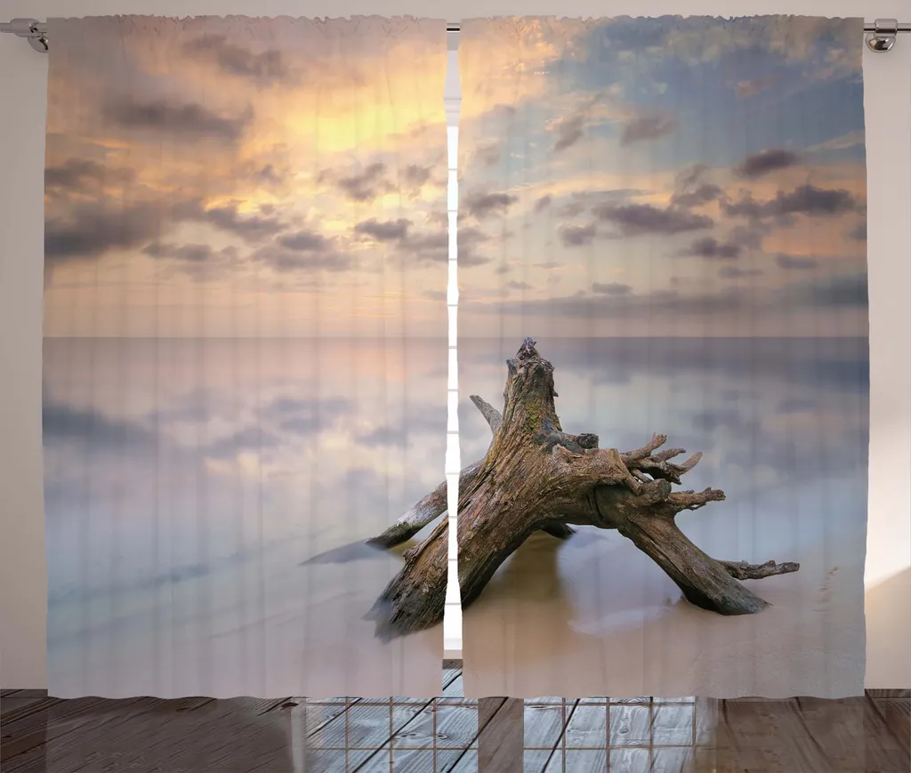 Rideau Numérique Paysage de Plage en Tissu Rustique avec Crochets 280x225