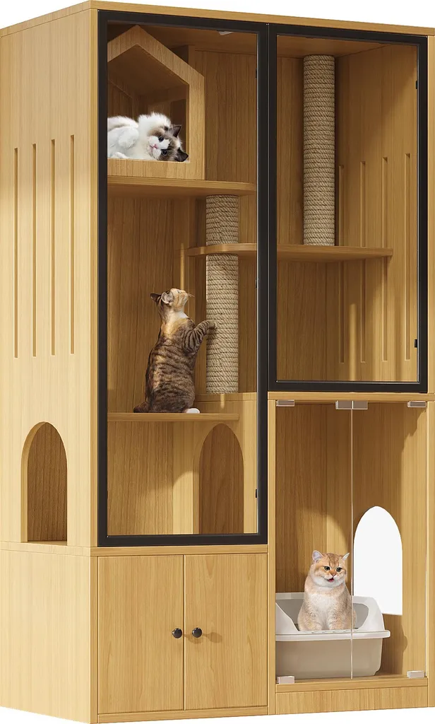Cachez la litière de vos chats grâce à cette villa design érable jaune - 15
