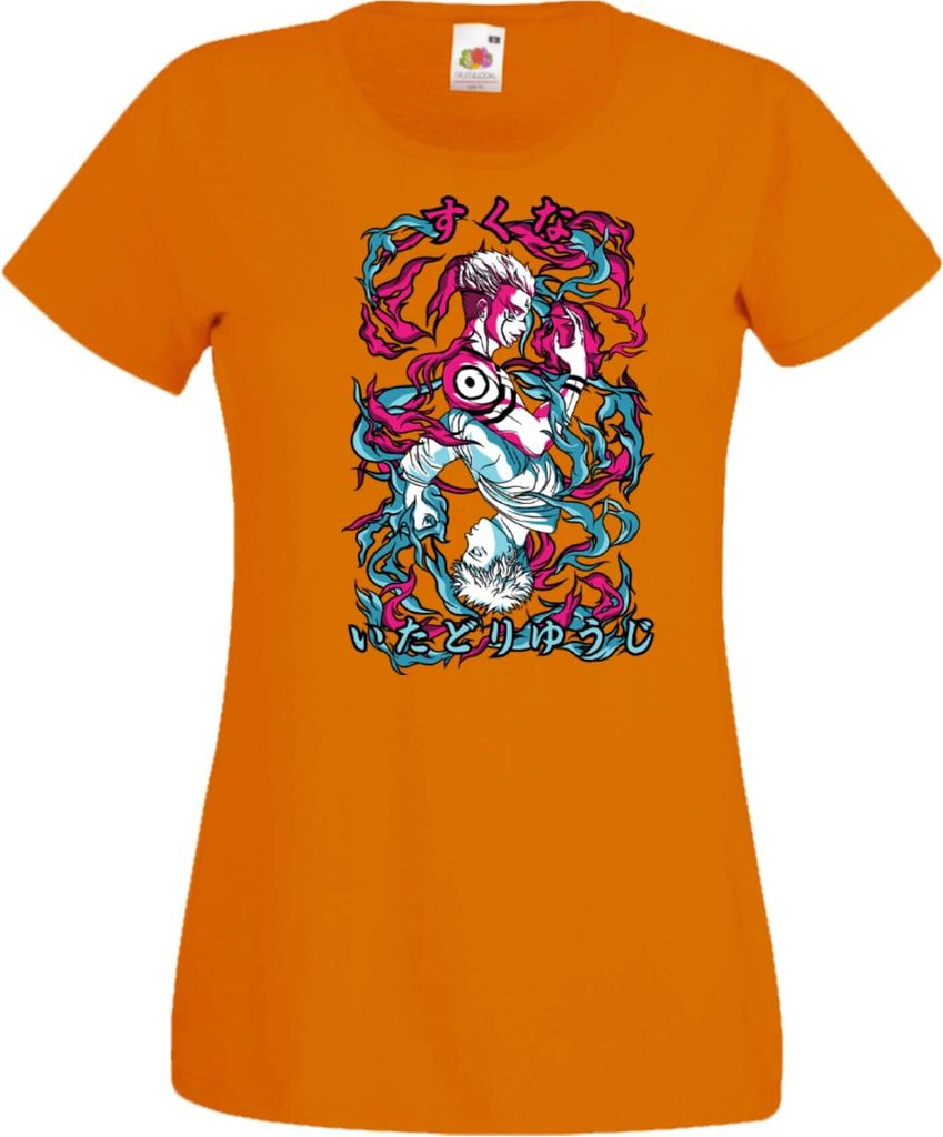 Damen T-Shirt Demon Anime Slayer Akaza 04 Var-005 Akaza Upper, Lady M / Orange