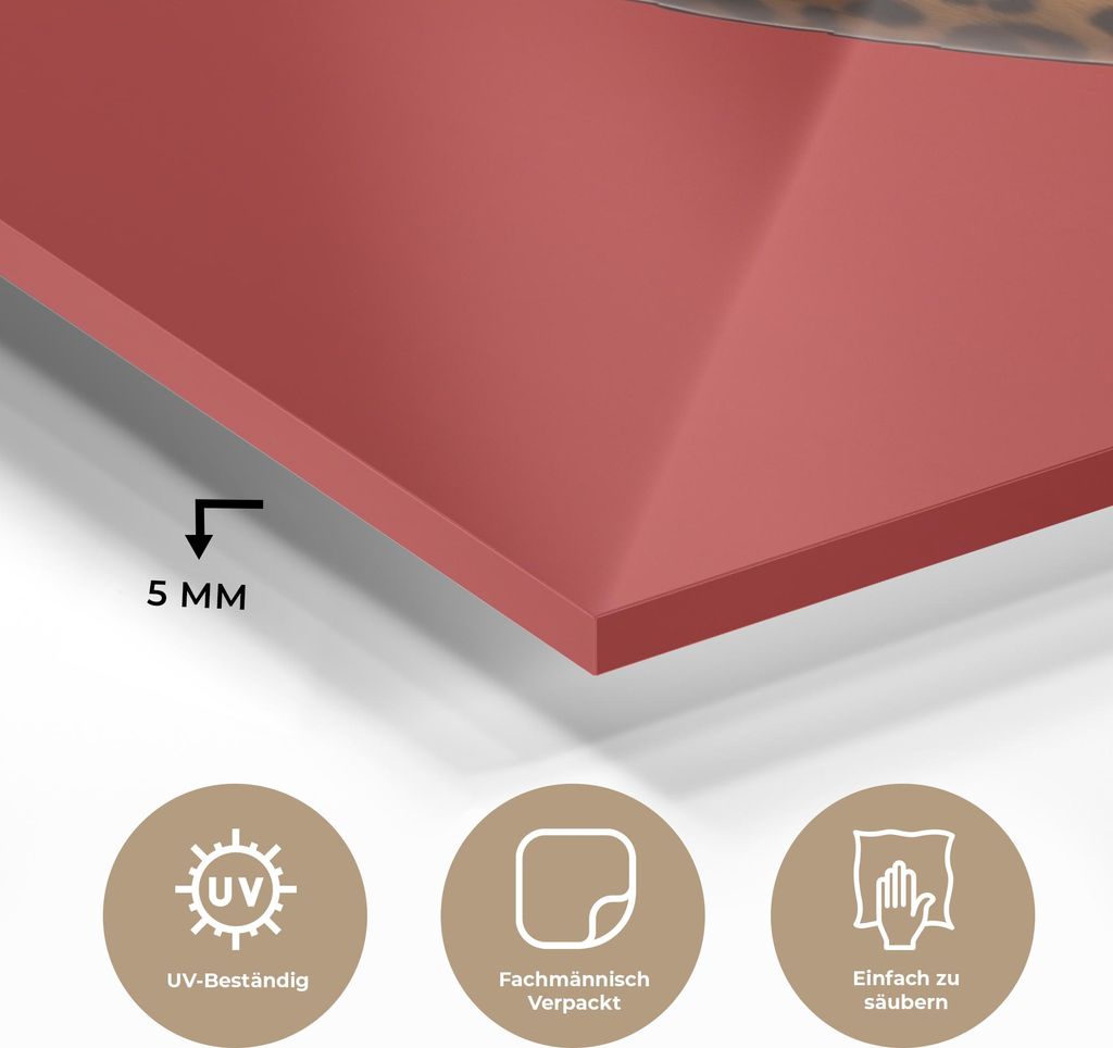 MuchoWow Glasbilder - Bilder auf Wandbild - Foto auf Glas Ballon - Herzform - Rot - Panther-Muster 120x80 cm Wanddekoration aus Glas - Acrylglasbil...