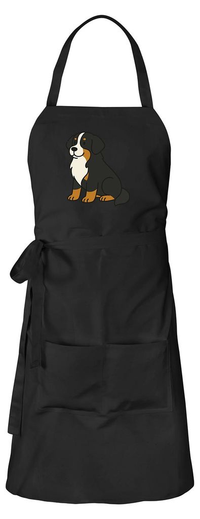 Huuraa Schürze Berner Sennenhund Comic Berner Schwarz mit Taschen Baumwolle Kochschürze Geschenkidee