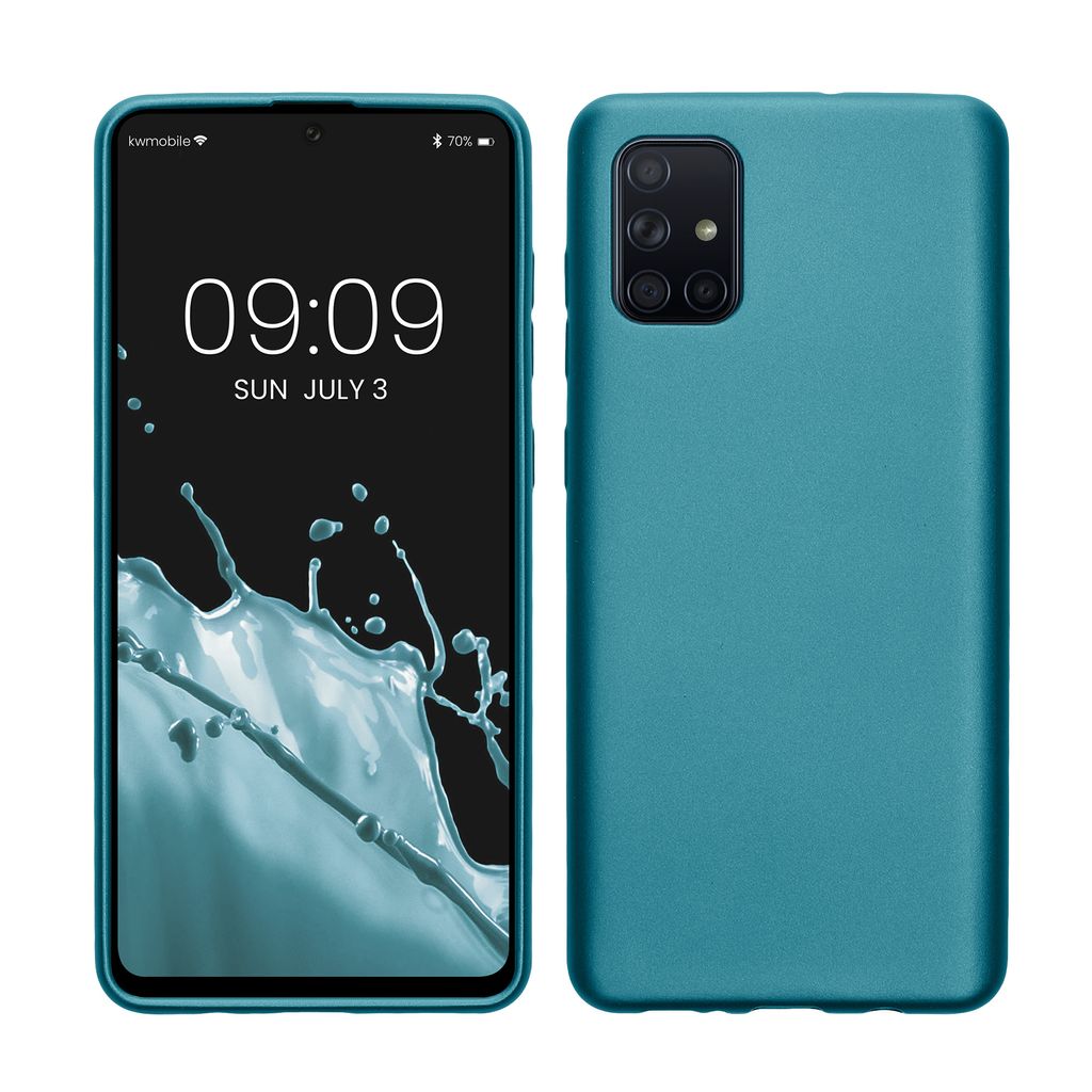 kwmobile Case kompatibel mit Samsung Galaxy A71 Hülle - Schutzhülle aus Silikon metallisch schimmernd - Handyhülle Metallic Karibikblau