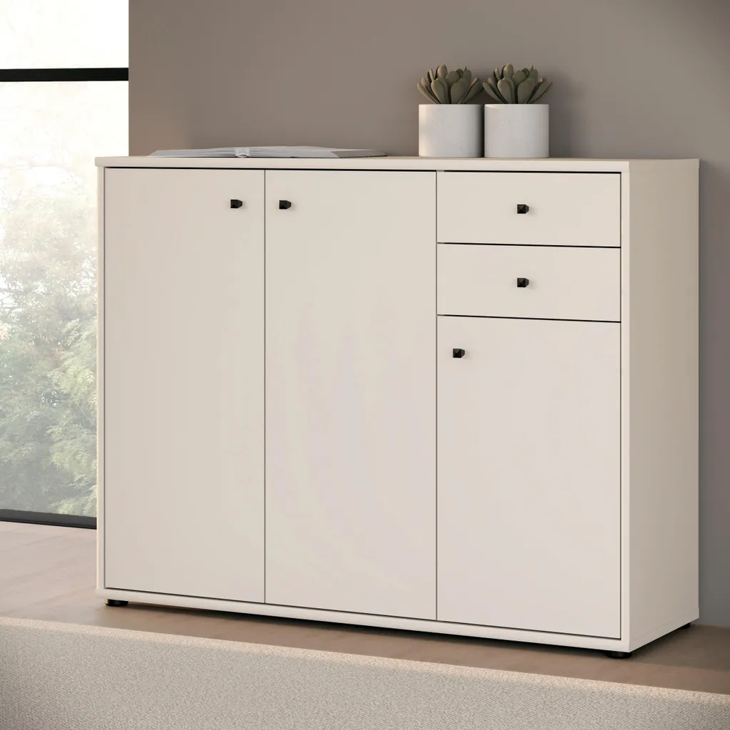 Buffet bas TEMPRA2 finition sable 109x85cm - Structure mince gain de place - 2