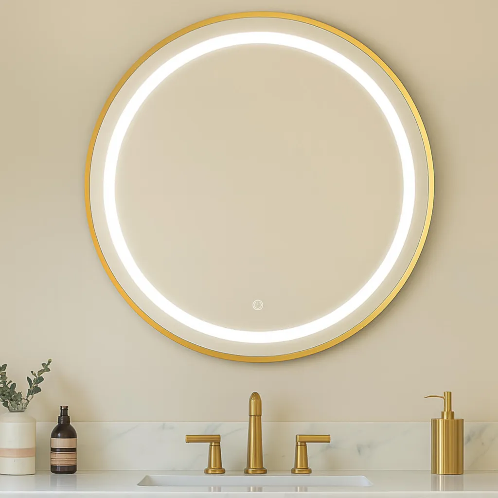 Miroir Mural Rond à LED avec Éclairage Variable 50 cm Cadre en Or - 4