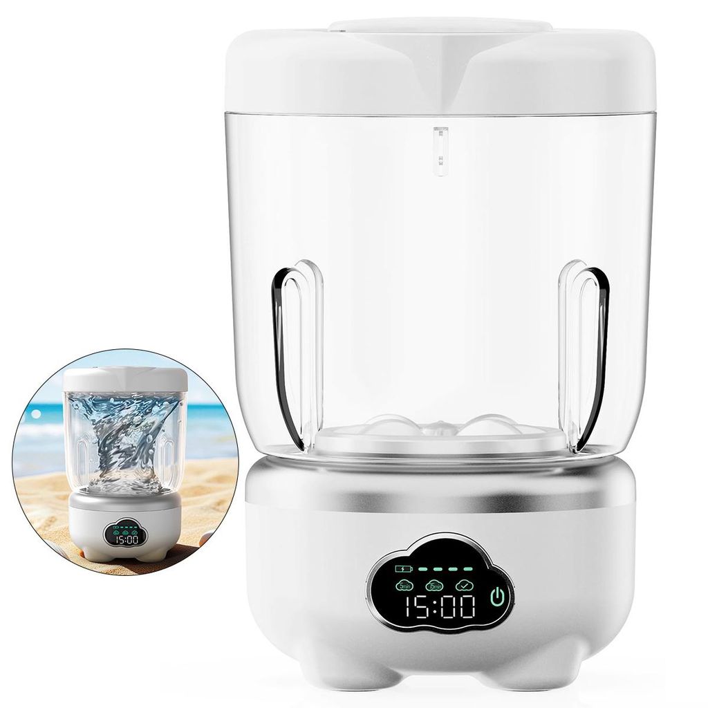 Tragbare Waschmaschine faltbar,1,6L,6000mAh Akku,Type-C,3 Modi,Doppel-Turbinenwasserfluss,LED Digitalanzeige,für Unterwäsche, Socken & Babywäsche