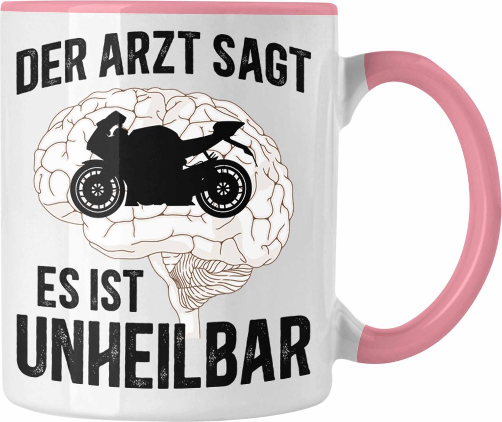 Trendation - Motorradfahrer Geschenk Männer Motorrad Tasse mit Spruch Kaffeetasse für Biker Herren (Rosa)