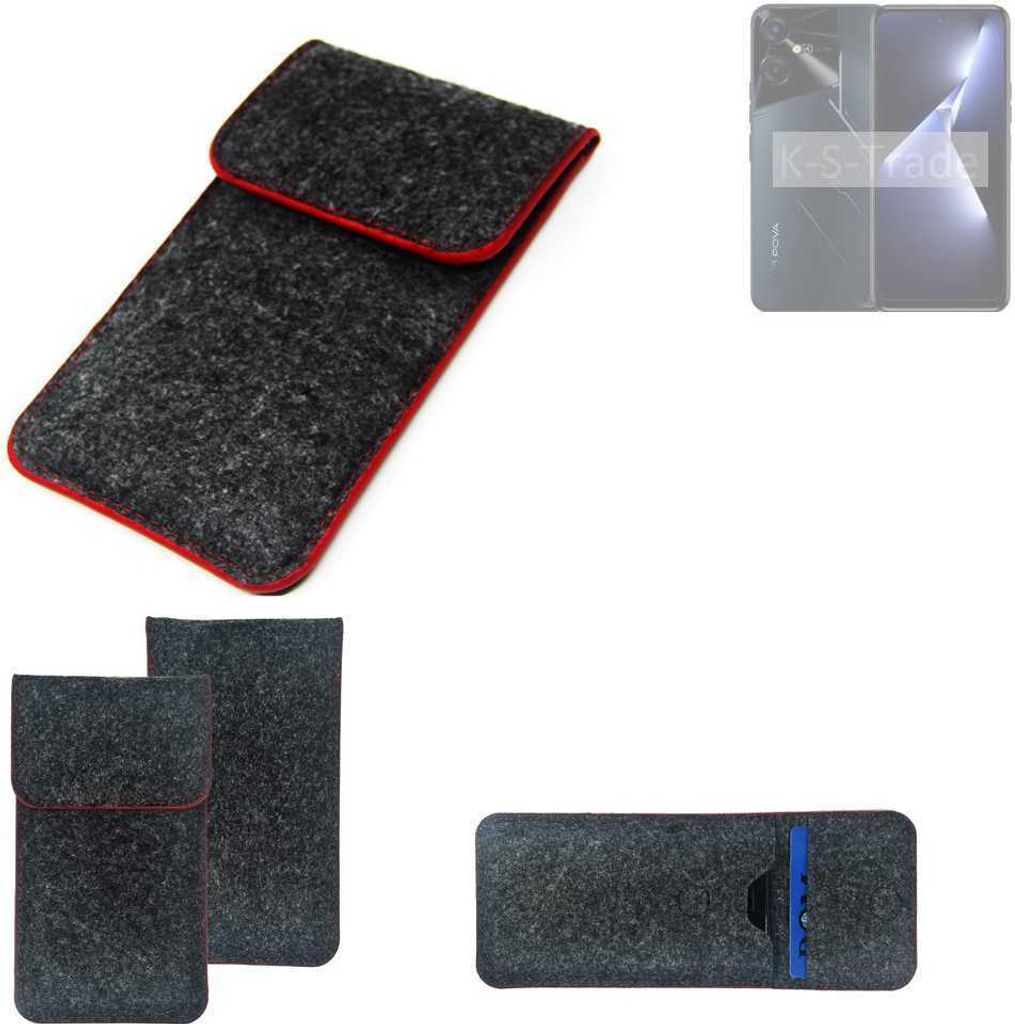 K-S-Trade Handy Schutz Hülle kompatibel mit Tecno Pova Neo 3 Schutzhülle Handyhülle Filztasche Pouch Tasche Case Sleeve Filzhülle dunkelgrau roter