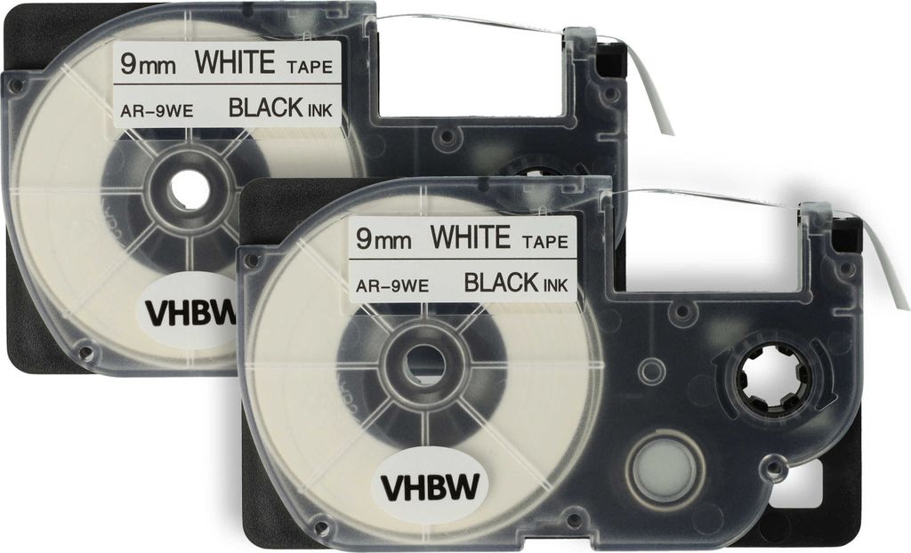 vhbw 2x Schriftband-Kassette kompatibel mit Casio KL-750E, KL-8100, KL-7400, KL-820, KL-780, KL-7200 Etiketten-Drucker 8m x 9mm Schwarz auf Weiß