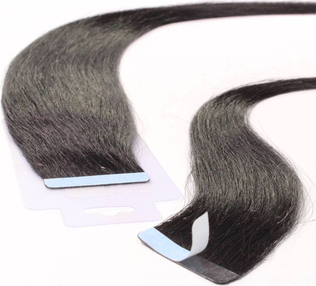 Hair2heart Tape Extensions Echthaar, 30 Strähnen à 2,5g, 60 Cm | Farbe: 2/0 Schwarz | Für Haarverlängerung & Verdichtung