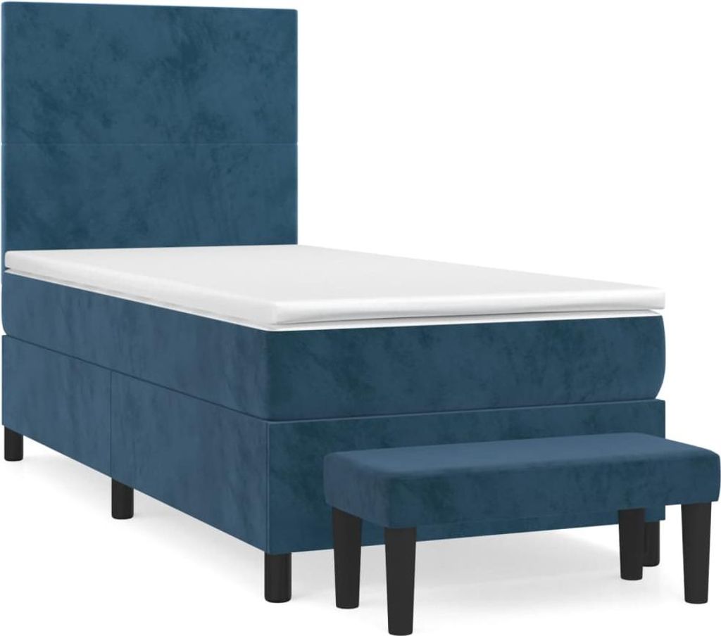vidaXL Boxspringbett mit Matratze Dunkelblau 90x190 cm Samt
