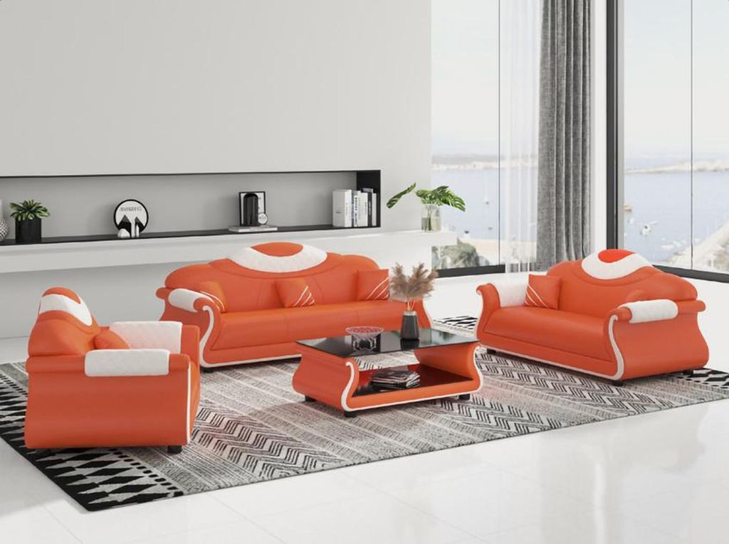 Luxus Möbel Sofagarnitur Couch Sofa Polster 3+2+1 Sitzer + Couchtisch Holz neu