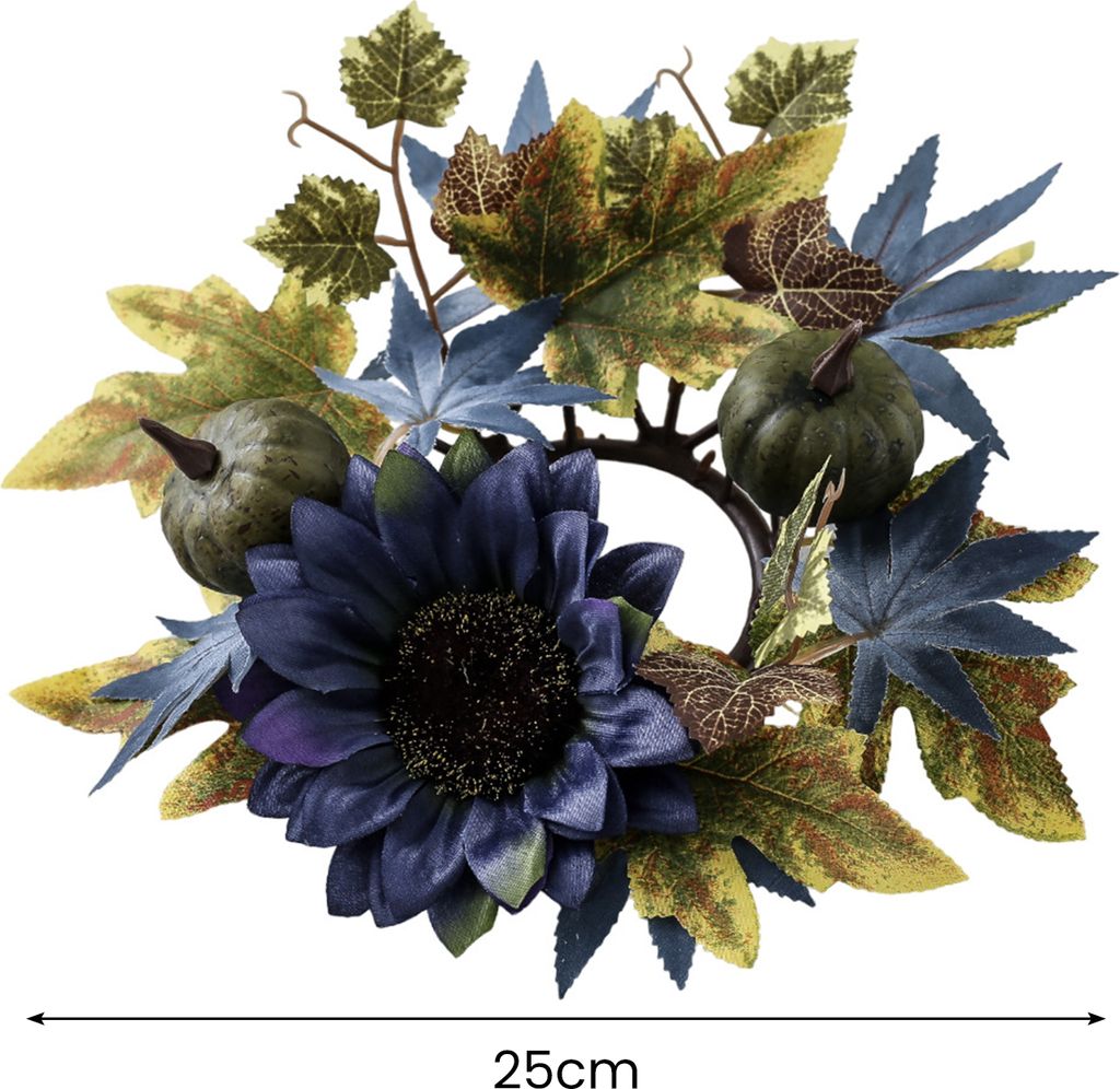 Halloween-Kerzenring-Kranz, künstlicher Kürbis, Sonnenblume, Ahornblatt-Kranz, Stumpenkerzenhalter für Hochzeit, Zuhause, Tischdekoration