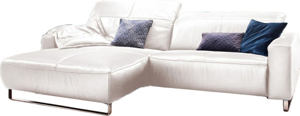 KAWOLA Sofa YORK Leder Life-line bianco Rec links Fuß Metall chrom matt