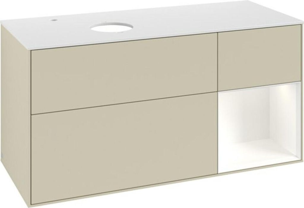 V&B Waschtischunterschrank Finion 120cm, Pl w m, Rg wh. m Lac, si Gr m Lac