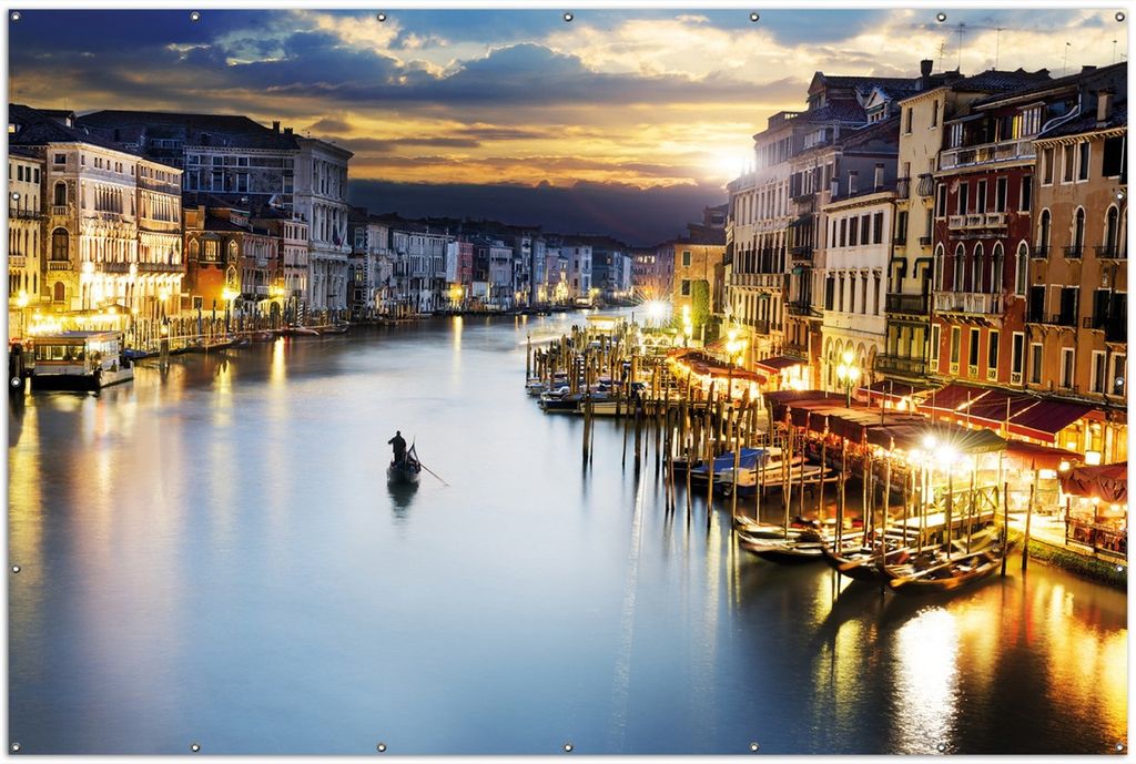 Wallario XXL Outdoor-Poster für Garten oder Balkon, Motiv Canal Grande in Venedig am Abend mit untergehender Sonne, in ca. 300 x 200 cm