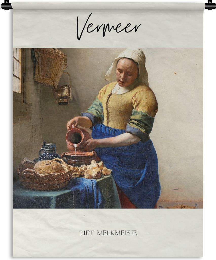 MuchoWow Wandteppich Wandbehang Milchmädchen - Vermeer - Kunst 90x120 cm Tapisserie Dekoration Wandtuch - Wanddeko