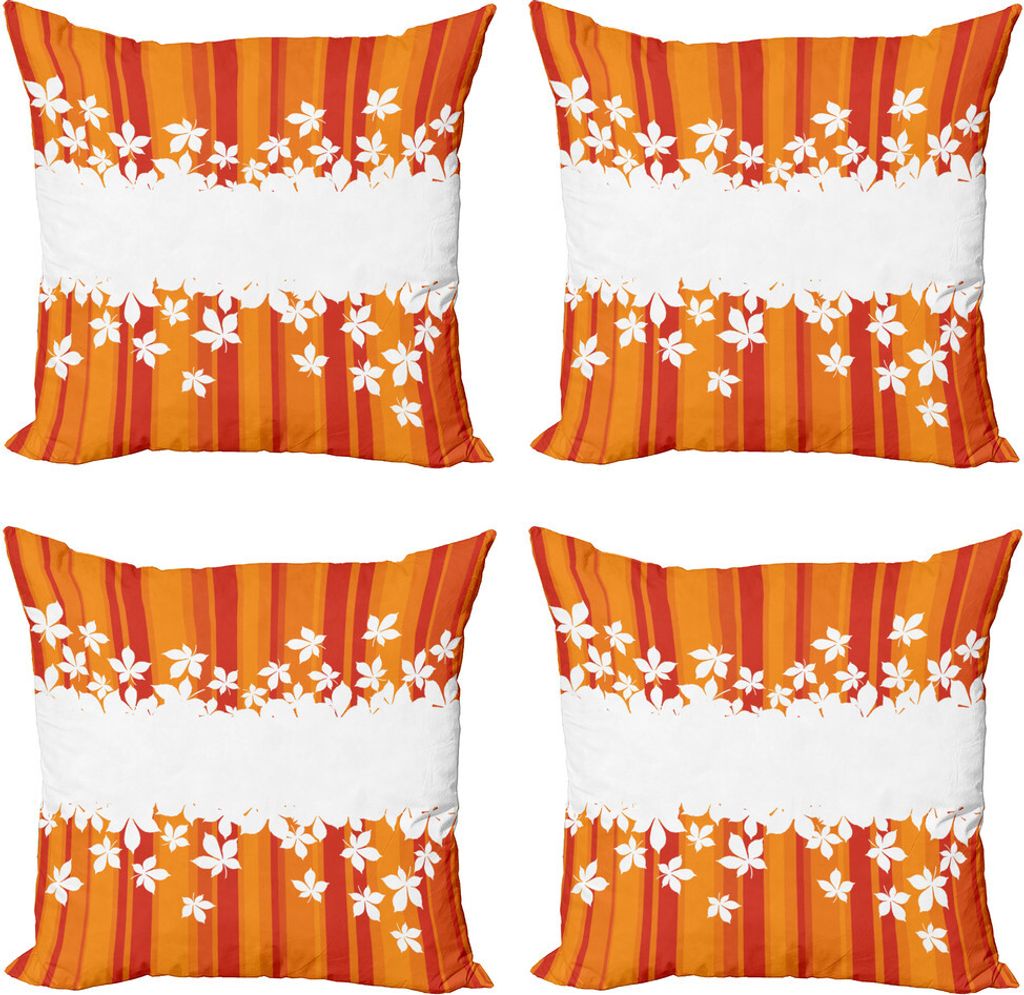ABAKUHAUS Orange Kissenbezug Set (4 Stück), Herbstliche Farben Stripes, Moderner Doppelseitiger Digitaldruck, 40 cm x 40 cm, Orange Marigold Weiß