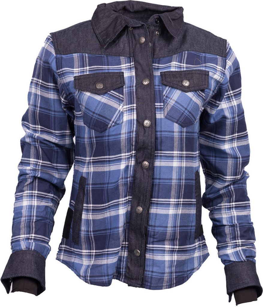 Queen Kerosin Troublemaker Blanko Adventure Damen Hemd, blau, 3XL