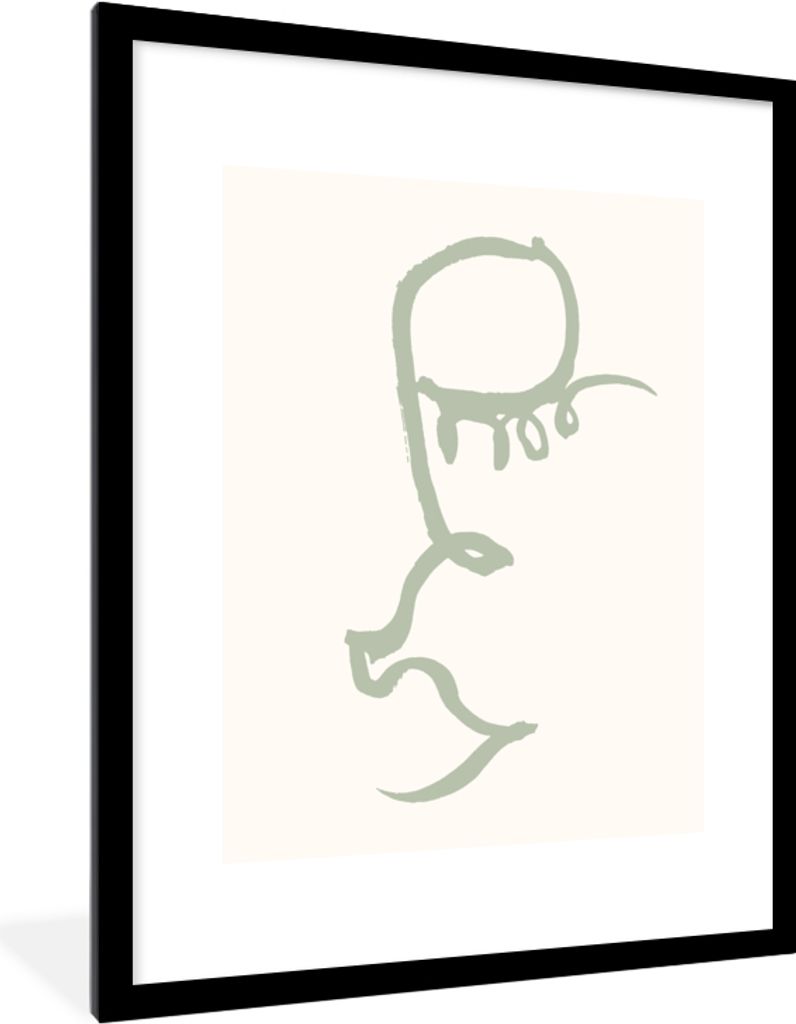 MuchoWow Gerahmtes Poster Grün - Abstrakt - Figur - Formen 60x80 cm - Poster mit Schwarzem Bilderrahmen Wandposter Rahmen Foto Bilder - Wohnzimm...