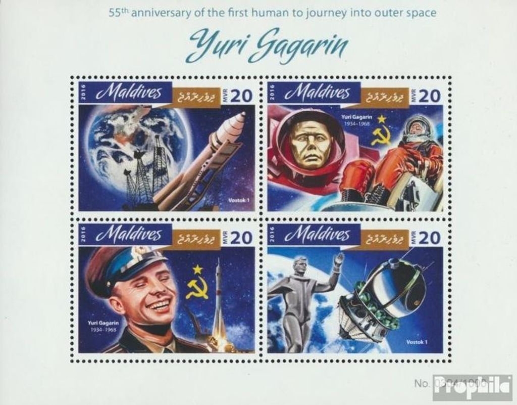 Briefmarken Malediven 2016 Mi 6275-6278 Kleinbogen (kompl. Ausg.) postfrisch Yuri Gagarin