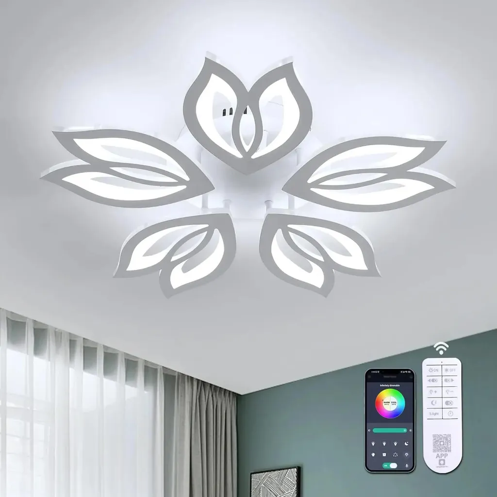 Plafonnier LED Fleur 4162 lm 3000-6500K avec Télécommande - Blanc 60cm