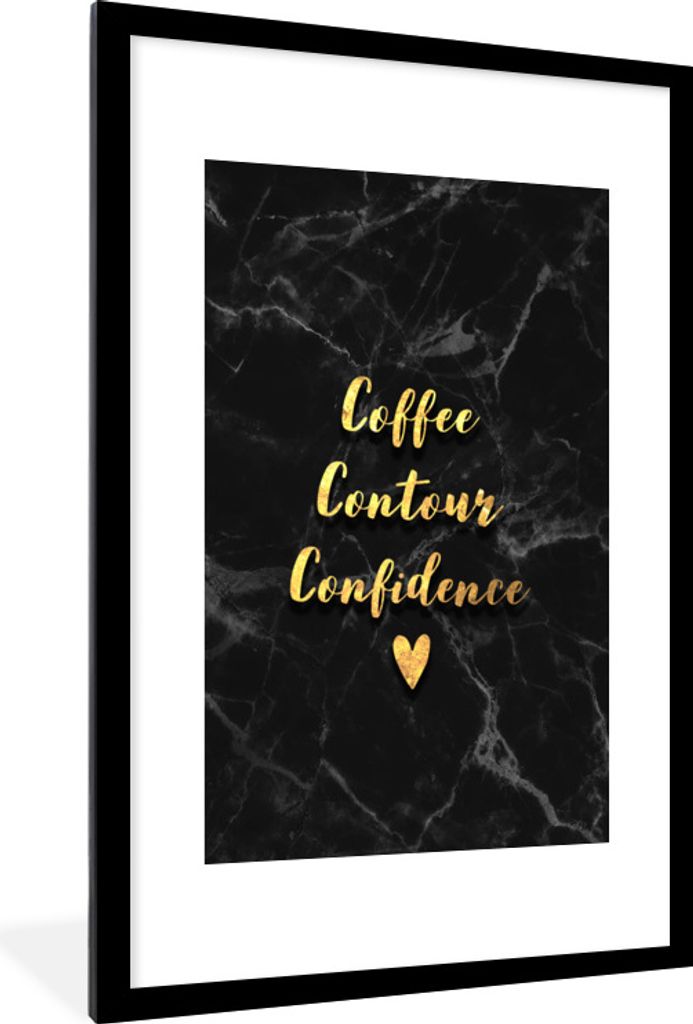 MuchoWow Gerahmtes Poster Zitat - Kaffee - Gold - Marmor 60x90 cm - Poster mit Schwarzem Bilderrahmen Wandposter Rahmen Foto Bilder - Dekoration ...