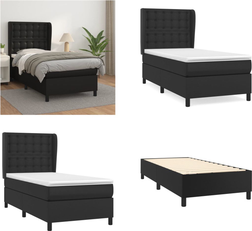 vidaXL Boxspringbett mit Matratze Schwarz 80x200 cm Kunstleder - Boxspringbett - Boxspringbetten - Bett - Schlafzimmermöbel