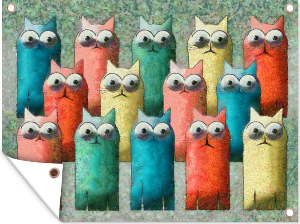 MuchoWow 120x90 cm Outdoor-Poster Gartendeko Sichtschutz Garten Poster für den Garten Kinder Illustration Cartoon Katzen