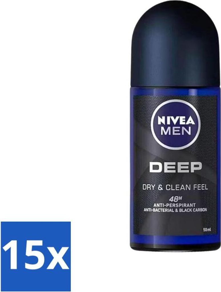 Nivea - Deo Roll-On - Men - Tiefenwirksam - 48 Stunden lang anhaltend - 50 ml - Vorteilspack - 15 Stücke