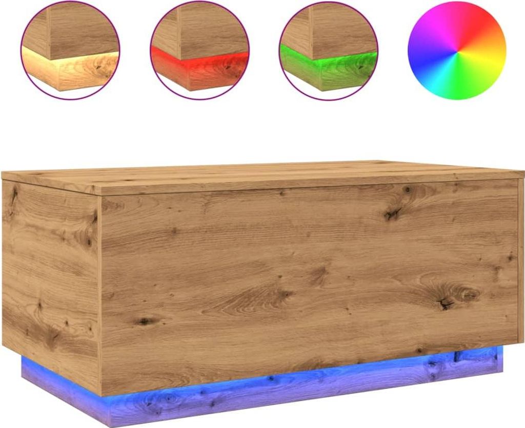 vidaXL Couchtisch mit LED-Leuchten Artisan-Eiche 90x50x40 cm