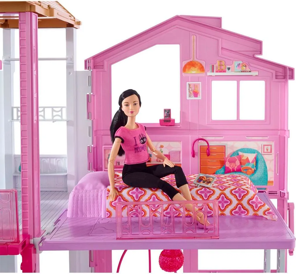 Maison Barbie à 3 étages avec ascenseur manuel et toit-terrasse chic