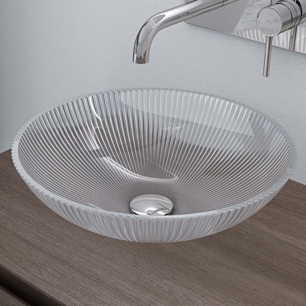 doporro waschbecken Aufsatzwaschbecken Glaswaschbecken BxTxH: 40x40x12cm in Transparent Glas Waschplatz Handwaschbecken Waschtisch Minerva06