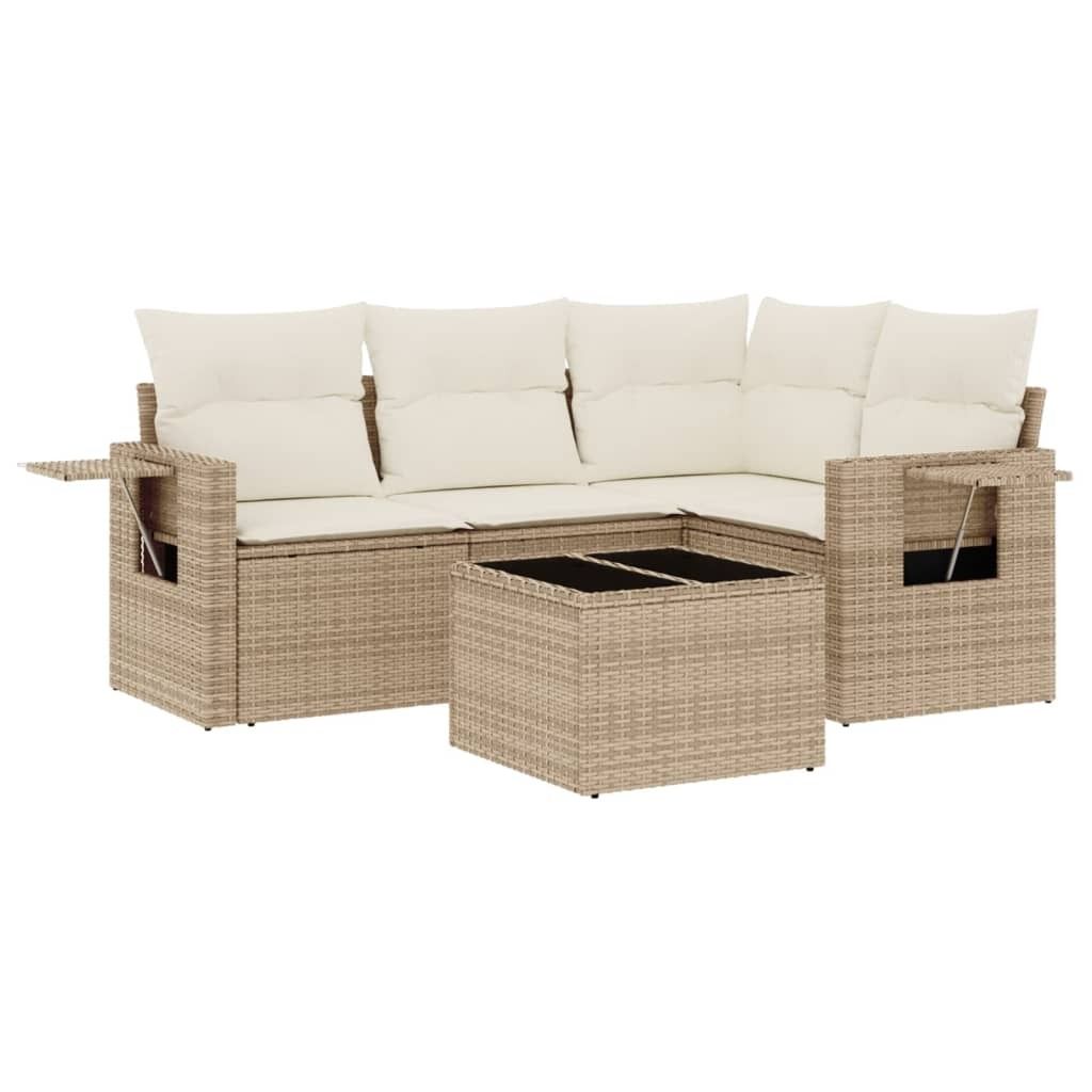 (Robust Möbel) 5-tlg. Garten-Lounge-Set - elegantes Design - Sitzgruppe/Gartengarnitur - mit Kissen Beige Poly Rattan - Terassenmöbel DEMöbe...